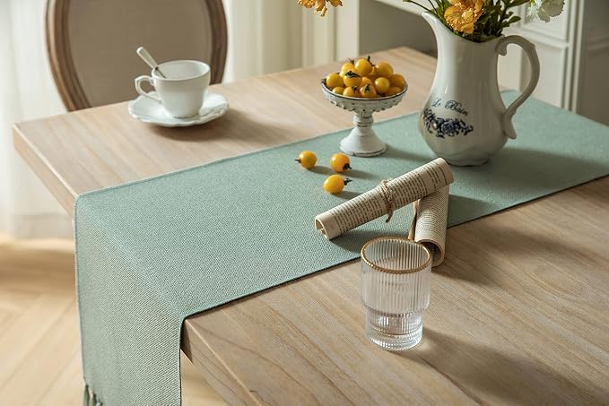Sage Table Runners 108 Inches Long, Burlap Linen Style Rustic Farmhouse Table - Image 4