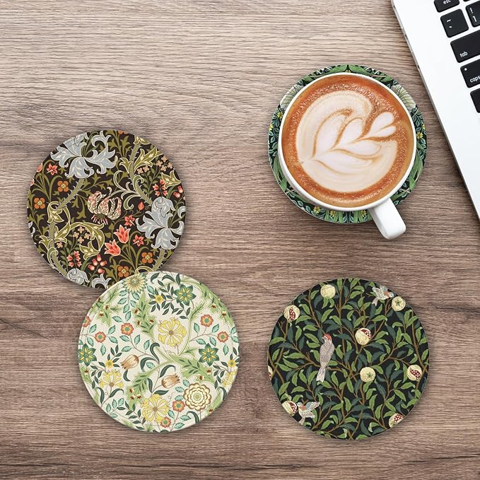Vintage Floral Art Leather Drinks Coasters - Image 3