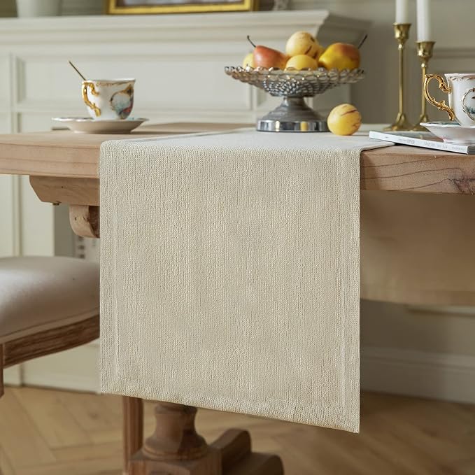 Burlap Style Farmhouse Table Runner, 14x108 Inches Cream | Thick Durable Fabric by ZEEMARTONLINE