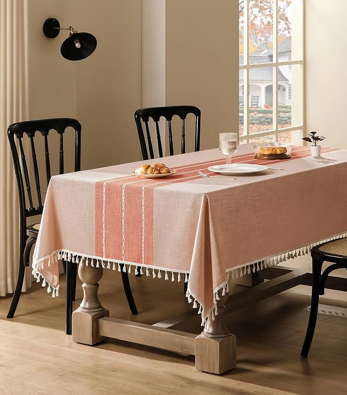 ZeeMart Contrast Linen Table Cloth Square Table Cloths 60x60 Inch Orange, Farmhouse Style Heavy Weight Burnt Orange Fall Tablecloth, Water Resistant Burlap Tablecloths