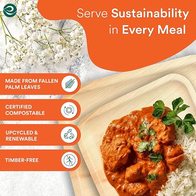 ECO SOUL Palm Leaf Square Plates 7" & 10" (200 Count) Compostable|Biodegradable| Eco-Friendly Disposable Party Plates for Appetizers - Dinner Parties, Wedding, Events & Camping Essentials