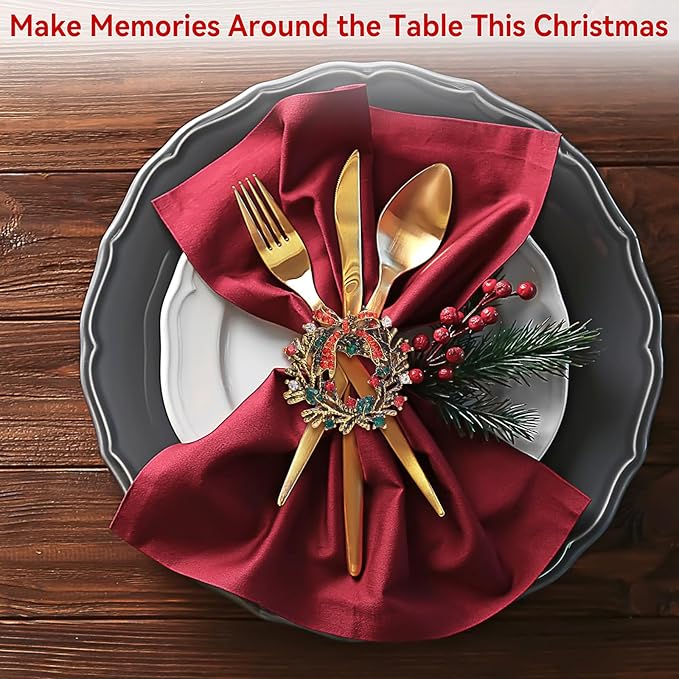 ZeeDix Christmas Wreath Napkin Rings Set of 6, Holiday Christmas Napkin Ring Holders for Cloth Napkins, Xmas Napkin Rings for Thanksgiving Holiday Dinner Party Table Setting