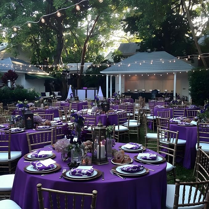 8 Pack Purple Round Tablecloth 90 Inch Stain and Wrinkle Resistant Round Purple Table Cloth Reusable and Washable Polyester Fabric for Valentine's Day Buffet Wedding Party and Banquet