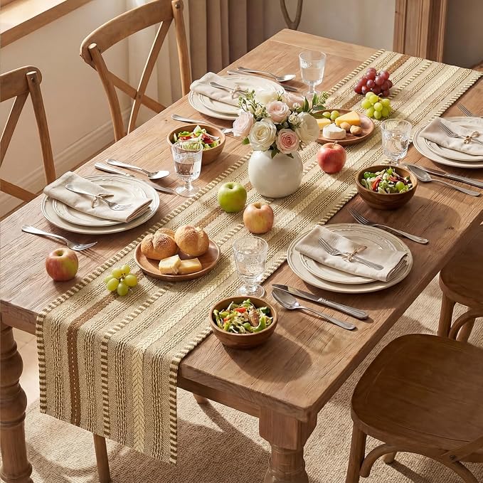 Artoid Mode Coffee Farmhouse Stripe Braided Table Runner 12x120 Inch | Holiday - Image 5