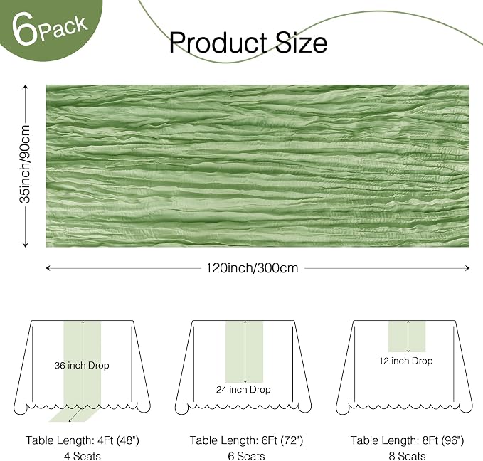 12 Pack Sage Green Cheesecloth Table Runner Boho Gauze Home Decor | 120 Inch - Image 2