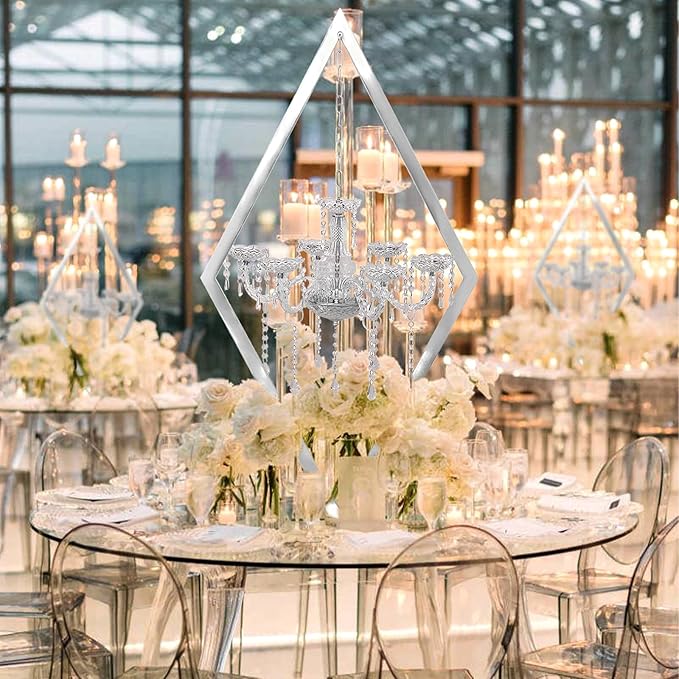 4PCS Elegant Metal Diamond Candle Holder - European Wedding Table Decor, Romantic Candle Stand for Western Dining, Perfect Wedding Prop & Home Decoration