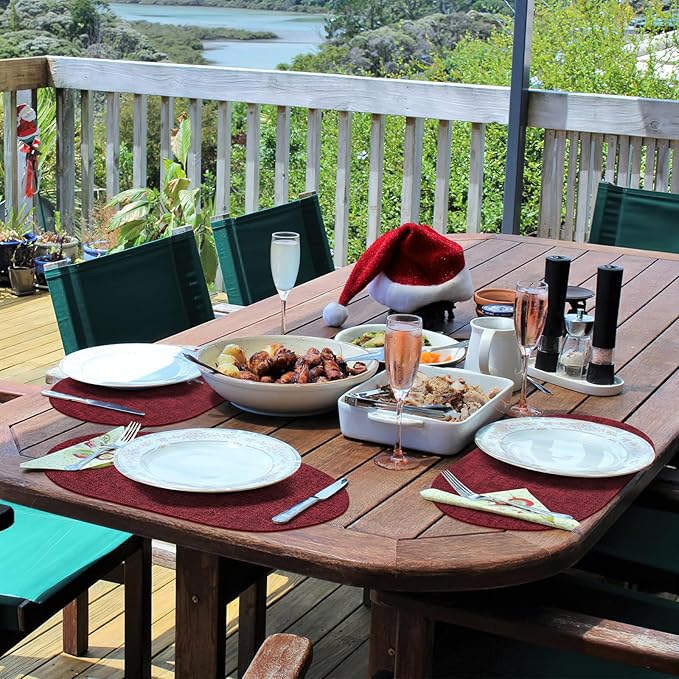 Placemats for Dining Table Set of 6 Non-Slip, Heat Resistant Oval Leather Placemat Double Layer, Waterproof Table Mats Easy to Clean for Kitchen Dining Room Coffee Office Table, Wine Red