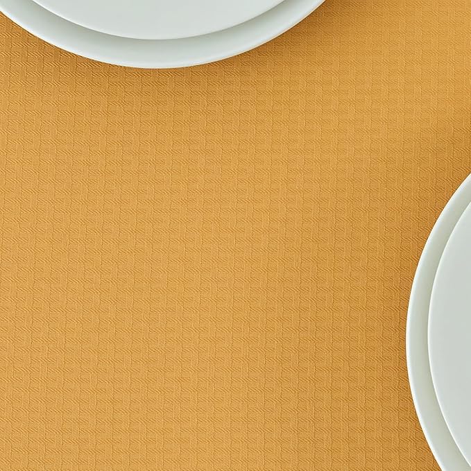 maxmill Weaved Texture Rectangle Tablecloth Water Resistant Wrinkle Free Spill-Proof, Soft Table Cloth for Dining Room Decoration, Banquet Parties Event Holiday Dinner, 60 x 84 Inch Ochre Yellow