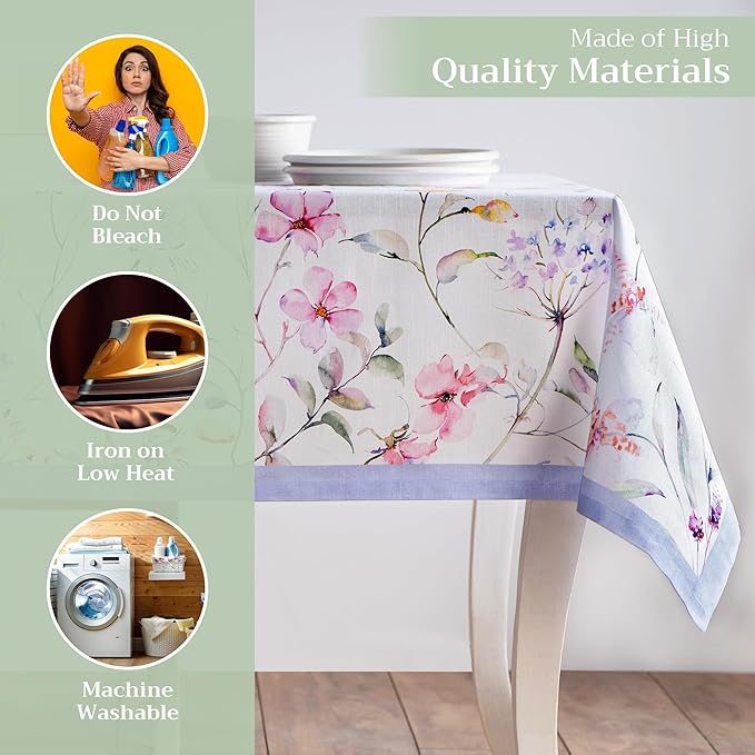 Maison d' Hermine Table Cloth Rectangle Table 100% Cotton 70 x 90 Inches Tablecloth Reusable Decorative for Dining Room Farmhouse Home Valentines Day Decorations Spring Summer - Summer Floral