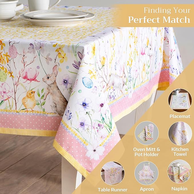 Maison d' Hermine Table Cloth Square Table 100% Cotton 54 x 54 Inches Tablecloth Reusable Decorative for Dining Room Farmhouse Home Valentines Day Decorations Spring Summer - Easter Zest