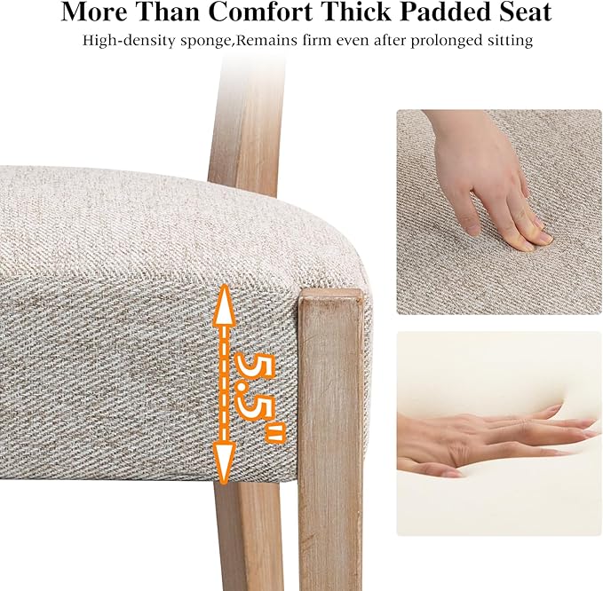 Dining Chairs,8 Pack Mid-Century Modern Wooden Kitchen Chairs with Linen Upholstery - Low-Back Woven Design for Kitchen & Dining Room,Oatmeal Fabric