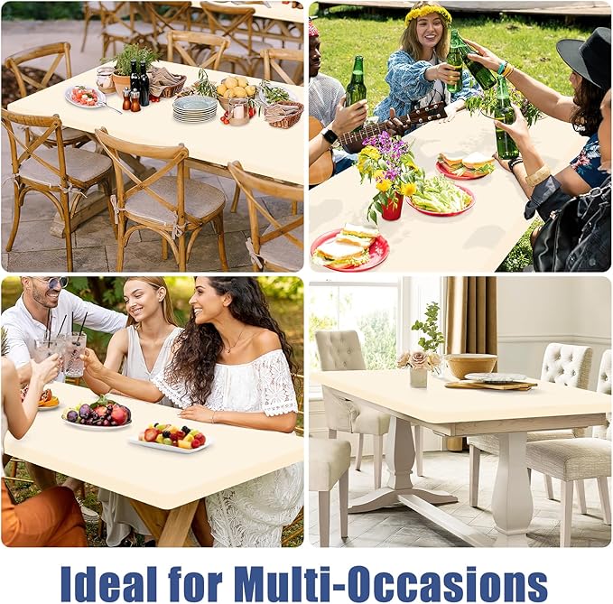 Spandex 4 Foot Rectangle Table Cloth 2 Pack, Elastic Fitted Tablecloths for Picnic, Stretch Washable Patio Table Cover for Outdoor, Camping, Banquet and Parties (Champagne, 30"x48")