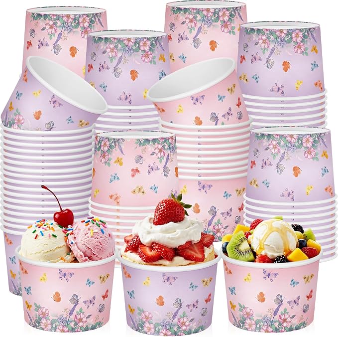 CHENGU 60 Pcs Butterfly Ice Cream Cups Birthday Party Decorations 9 oz Pink and by CHENGU