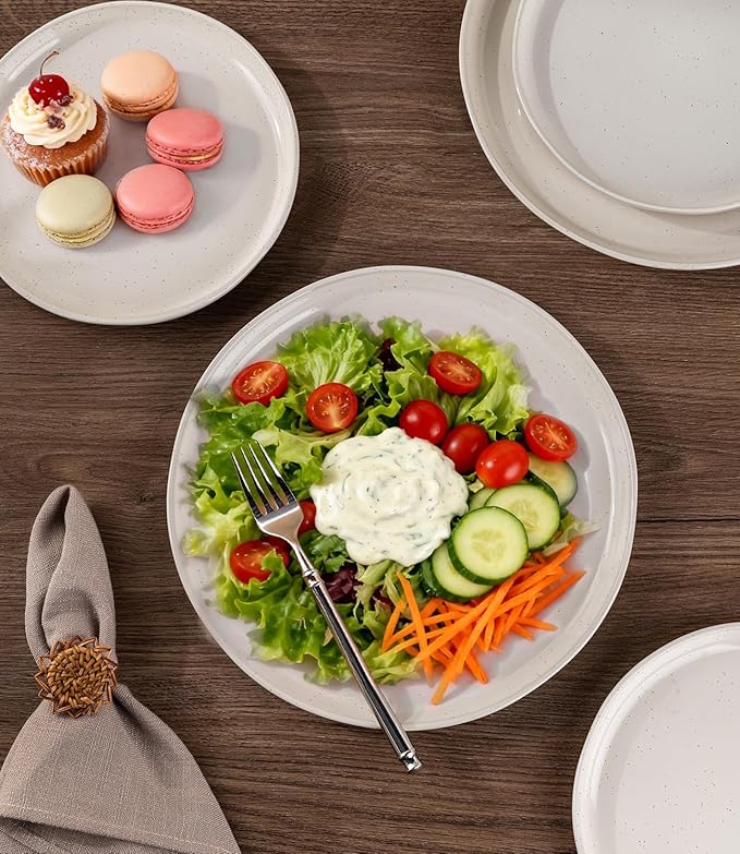 AmorArc Ceramic Dinner Plates Set of 6,10.5 Inch Stoneware Plates Set for Dinner, Elegant Dish Set with Rustic Terracotta Underside,Microwave & Dishwasher Safe