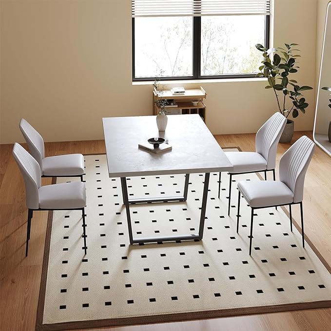 5 Piece Dining Table Set, 42.9 Inch Modern Kitchen Dining Table and Leather Dining Chairs for Kitchen Dining Room (Table + 4 White Chairs)