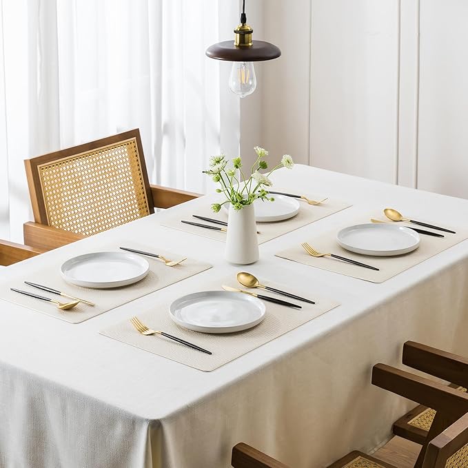 Jovono Faux Leather Placemats Set of 4, Waterproof Washable Table Mats, Easy-Clean Heat Resistant Kitchen Vinyl Place Mat for Dining Table, Restaurant, Indoor, 17.8"x11.8", Ivory