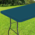 Smiry Rectangle Tablecloth, Elastic Fitted Flannel Backed Vinyl Tablecloths for 8ft Folding Tables, Waterproof Wipeable Table Covers for Indoor, Outdoor, Camping and Picnic (Peacock Blue, 30"x96")