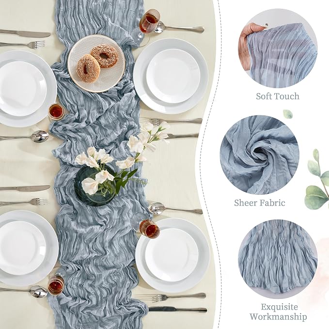 AGIRL 12 Pack Dusty Blue Cheesecloth Table Runner 10FT Boho Home Decor | Rustic - Image 3