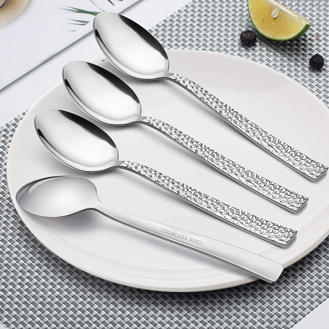 LIANYU 50-Piece Silverware Set for 10, Stainless Steel Flatware Set, Hammered - Image 5