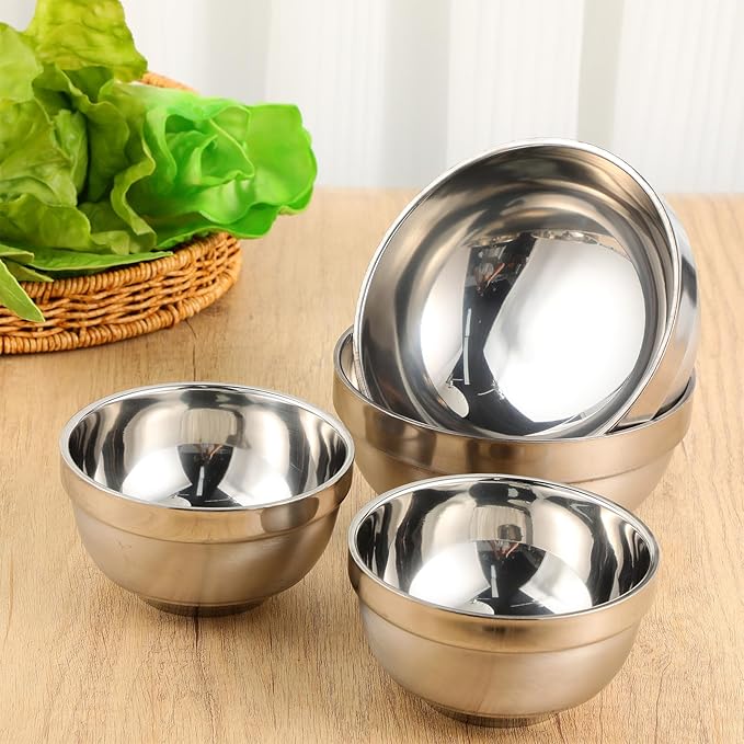 Mimorou 20 Pack 304 Stainless Steel Bowls Set 13oz 20oz Metal Double Walled Insulated Snack Mixing Lightweight Multipurpose Toddler Dinner Bowls for Ice Cream, Cereal, Snack