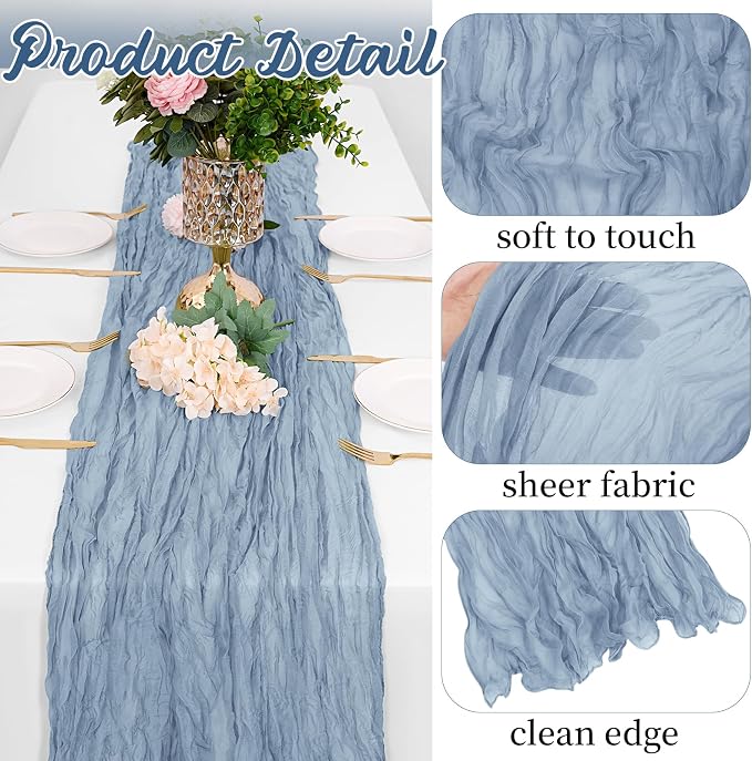 16 Pack Dusty Blue Cheesecloth Table Runners 20x120 Inch Gauze Table Runner - Image 3