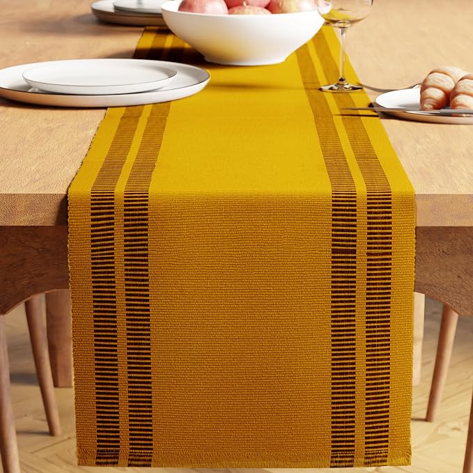 Encasa XO Table Runner, Yarn Dyed Ribbed Cotton 13"x72" | Ladder Yellow by EncasaXO