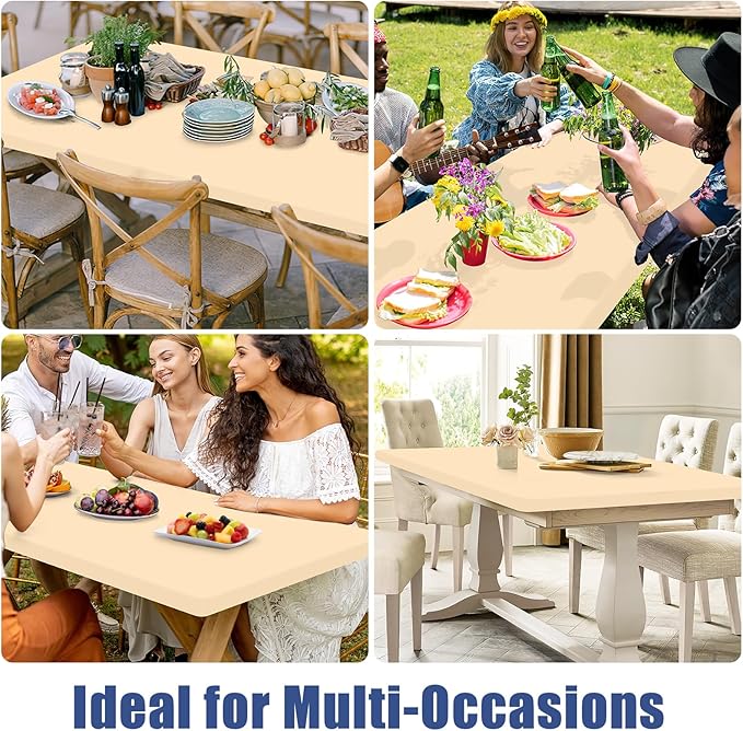 Spandex 8 Foot Rectangle Table Cloth 2 Pack, Elastic Fitted Tablecloths for Picnic, Stretch Washable Patio Table Cover for Outdoor, Camping, Banquet and Parties(Ivory, 30"x96")