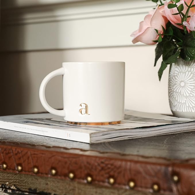 COLLECTIVE HOME Ceramic Coffee Mug, 15 oz Monogram Cup - Image 2
