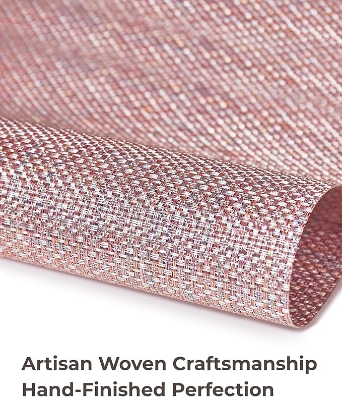 Leetaltree Luxury Pink Iridescent Placemats Set of 6 - Waterproof Washable for Wedding, Anniversary, Festive and Daily Use - Sparkling Table Mats Table Decor - Hand-Cut