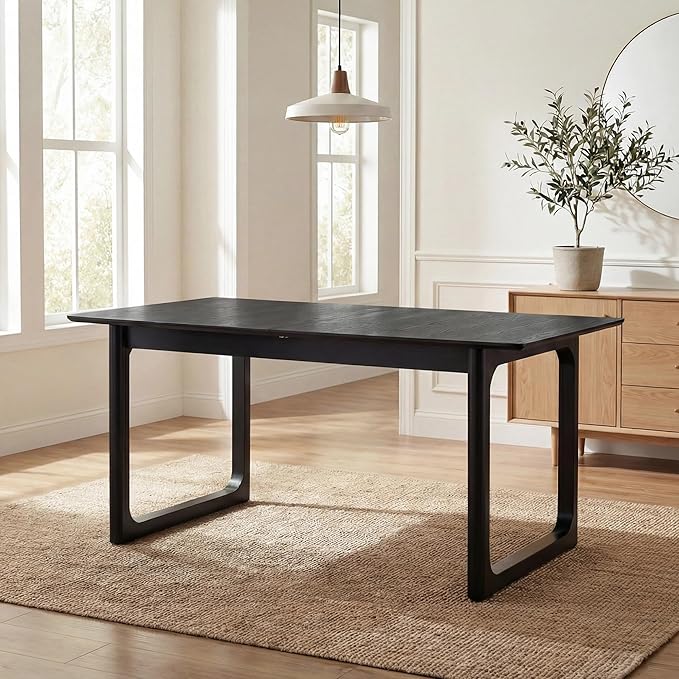 HNY Extendable Wood Dining Table for 4-8, 71" Inch Modern Rectangular Kitchen Tables with Wooden Base Farmhouse Dinner Table for Dining Room, Living Room, Home, Black
