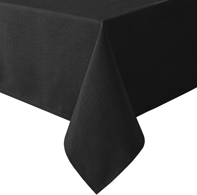 H.VERSAILTEX Linen Textured Table Cloths 60 x 84 Inch Premium Solid Tablecloth Spill-Proof Waterproof Table Cover for Dining Buffet Feature Extra Soft and Thick Fabric Wrinkle Free, Black