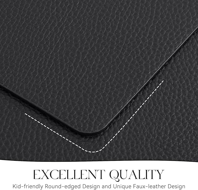 MOSAYT Vinyl Placemats Set of 6, Heat Resistant Place Mats 100% Waterproof Washable & Wipeable Faux Leather Reversible Table Mats for Kitchen Dining Party Indoor Outdoor, 12" x 17", Black