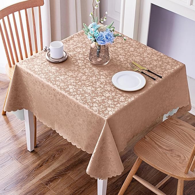 Smiry Square Table Cloth, Waterproof Heavy Duty Vinyl Tablecloths, Wipeable Washable Table Cover for Kitchen and Dining Room (Tan, 54" X 54")
