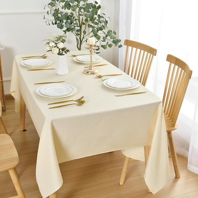 JIUZHEN Faux Linen Farmhouse Tablecloth Rectangular, Wrinkle Stain Resistant Table Cloth Rectangle Table Cover for Kitchen Dining, Champagne, 70 x 108 Inch