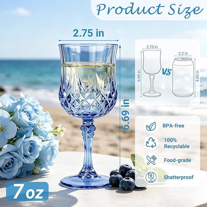 48Pack Plastic Wine Glasses, 7oz Vintage Goblets - Image 2