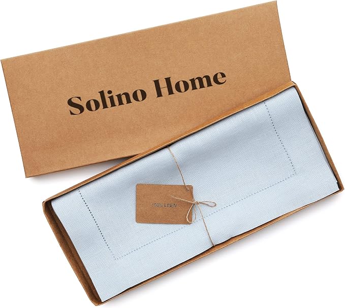 Solino Home 100% Pure Linen Table Runner Light Blue Hemstitch, 14 x 144 in | - Image 5