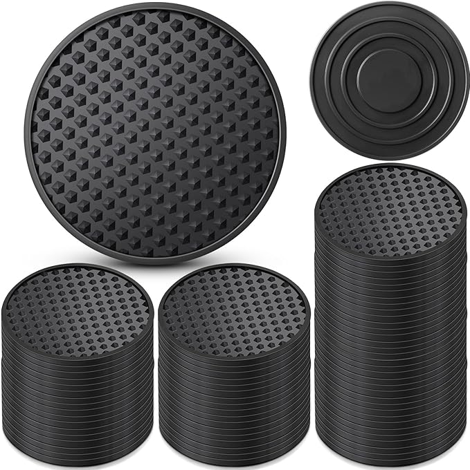 Eccliy 84 Pack Silicone Coasters for Drinks Nonslip Silicone Drink Coasters Cold Hot Heat Resistant for Table Tabletop Coffee Bar (Black)