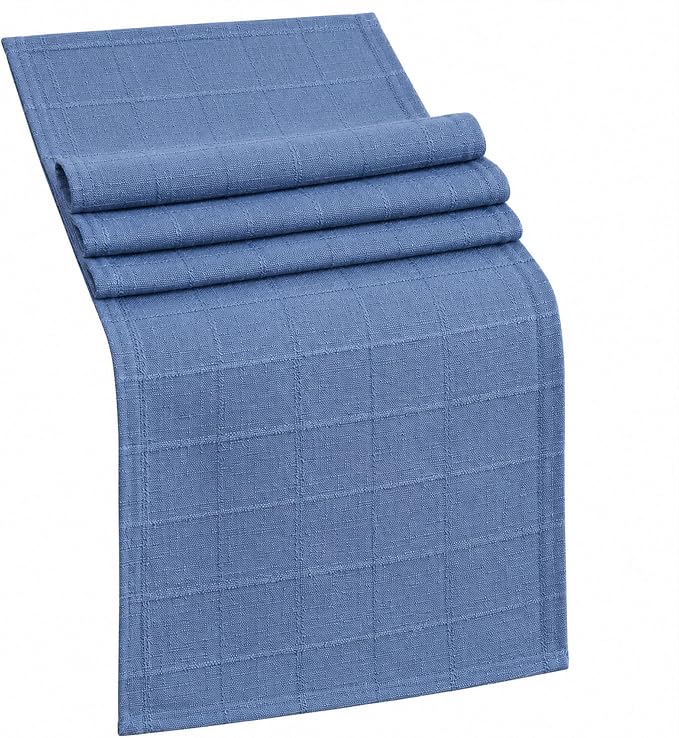 Plaid Table Runner, Woven Grid Pattern, Linen Texture Elegant Dining Table Decor by Raedan