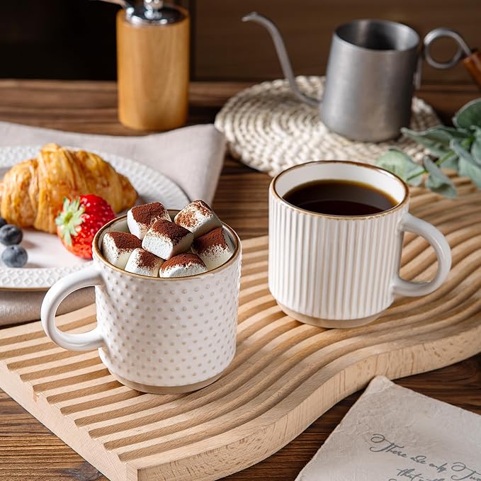 GBhome 6 OZ Stackable Coffee Mugs Set of 4, Ceramic Coffee Cups Set | 4 - Image 6