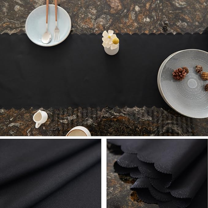 Solid Black Farmhouse Scalloped Table Runner 13 x 72 Inchs | Washable Polyester - Image 5