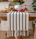 Caflife Boho Table Runner 108 Inchs Long Black and Beige, Cotton and Linen Woven by Caflife