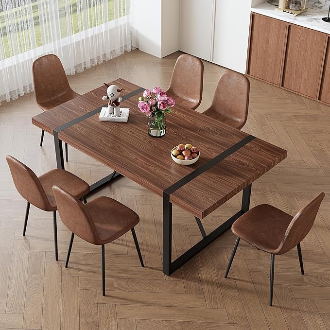 7 Piece Dining Table Set for 6,Modern 71'' Rectangle Dining Table and Modern Dining Chairs 6,Kitchen Table and Chairs for 6,Ideal for Kitchen Dining Room