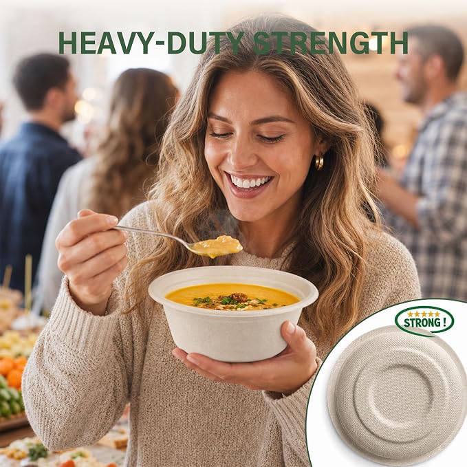 125 Pack 12 Oz Disposable Paper Bowls, Heavy-Duty Compostable Bowls - Image 2