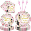 96Pcs She Believed She Could So She Did Paper Plates Napkins Forks Flower by EUOYUFO