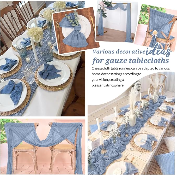 Pesonlook Cheesecloth Table Runner Dusty Blue, 10 Pack 17.7x108 inch, Long | - Image 7