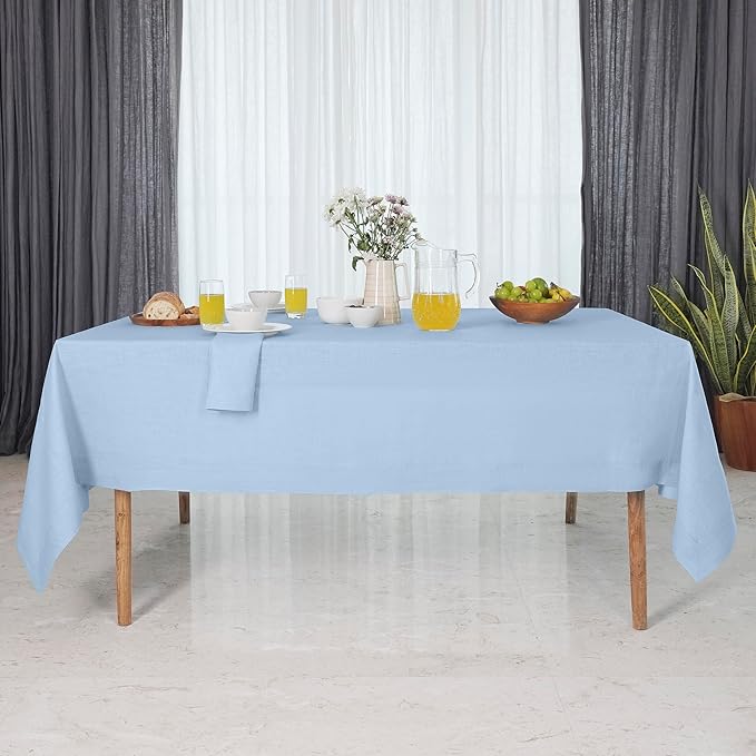 D'Moksha Homes Linen Tablecloth for Rectangle Tables 60 x 144 Inch - 100% Pure Linen Powder Blue Table Cloth - Machine Washable Cloth Tablecloth for Spring, Easter