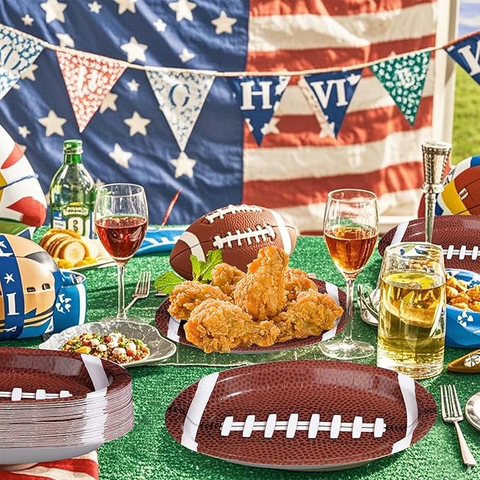 50 Pcs Football Oval Plates 10" x 12" Large Football Paper Plates 400 GSM Disposable Heavy Duty Football Birthday Party Decorations for Football Theme Party Supplies Sports Game Tailgate Party Decor