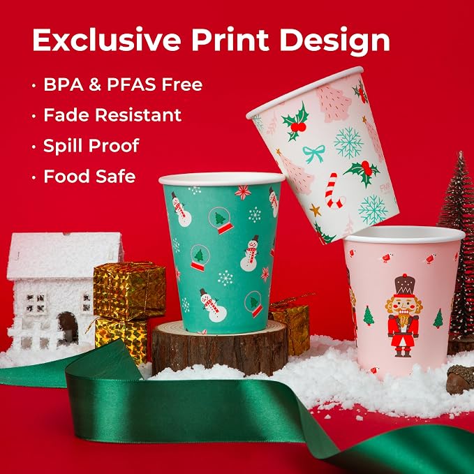 Fit Meal Prep 50 Pack 8 oz Christmas Coffee Cups, Durable Thickened Christmas - Image 3
