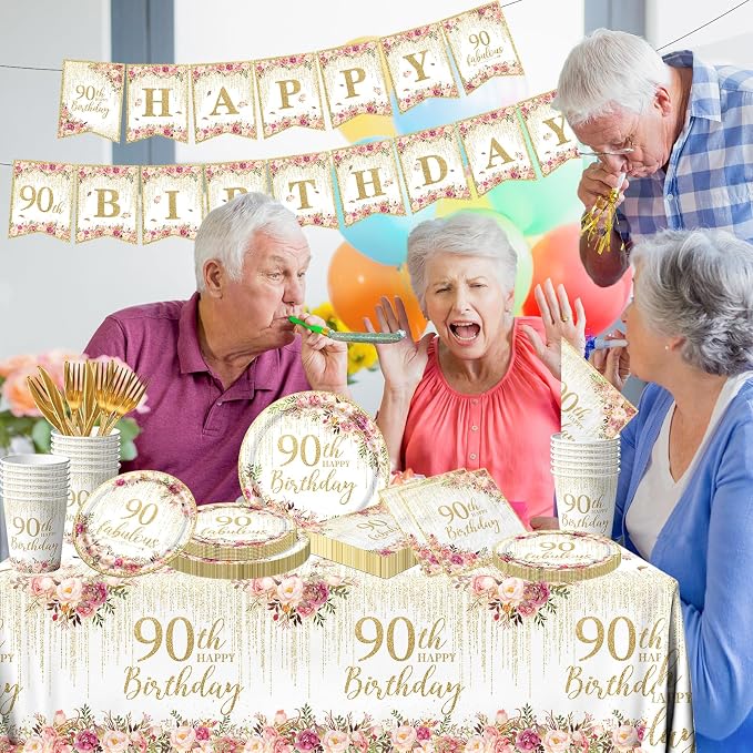 90th Birthday Party Tableware, Includes Plates, Tablecloth, Serves 20 - Image 2
