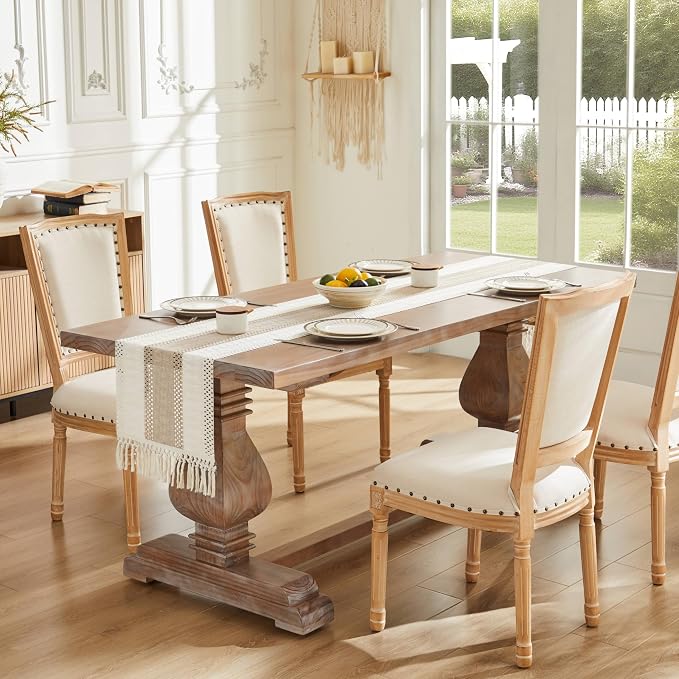 Macrame Style Bicolor Stitching Table Runner 14x90in Taupe | Woven Boho Table - Image 2